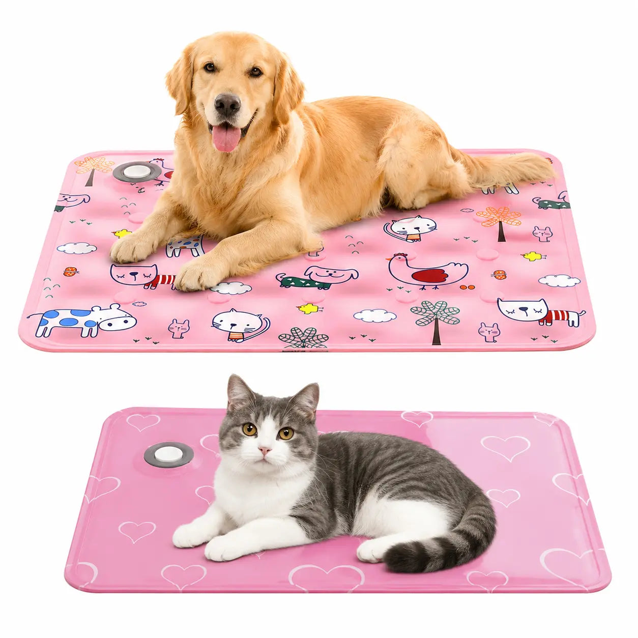 Cotton Cooling Dog Mat - Heart-Snap, Modern Geometric Design, Washable Non-Slip Pet Pad for Crate, Floor, Small to Large Dogs, Comfortable
