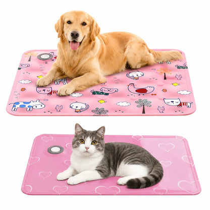Cotton Cooling Dog Mat - Heart-Snap, Modern Geometric Design, Washable Non-Slip Pet Pad for Crate, Floor, Small to Large Dogs, Comfortable