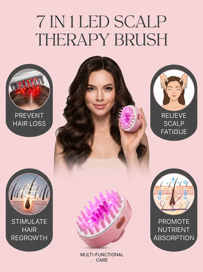 ALL NEW 7-in-1 Color LED Scalp Therapy Brush with Essential Oil Applicator & Sonic Vibration Massager