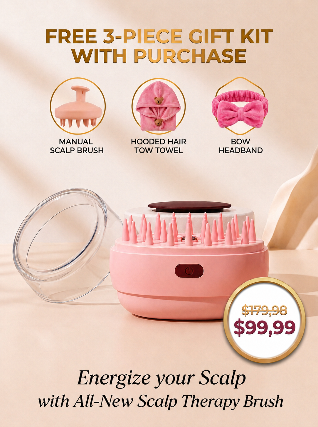 ALL NEW 7-in-1 Color LED Scalp Therapy Brush with Essential Oil Applicator & Sonic Vibration Massager