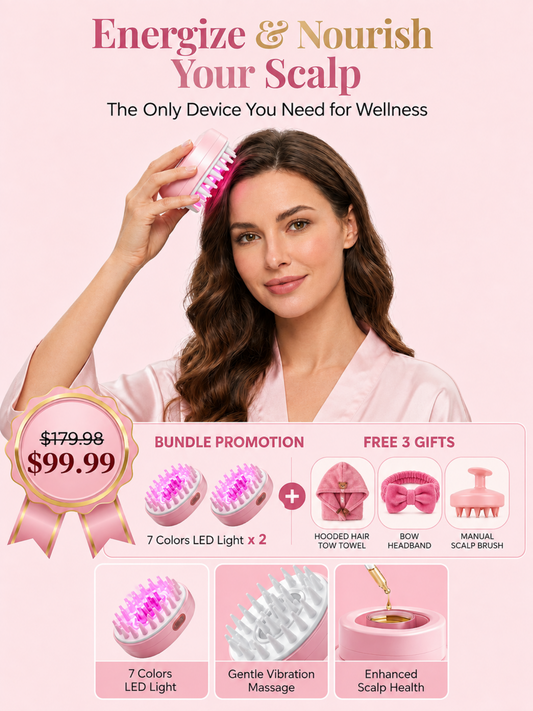 ALL NEW 7-in-1 Color LED Scalp Therapy Brush with Essential Oil Applicator & Sonic Vibration Massager