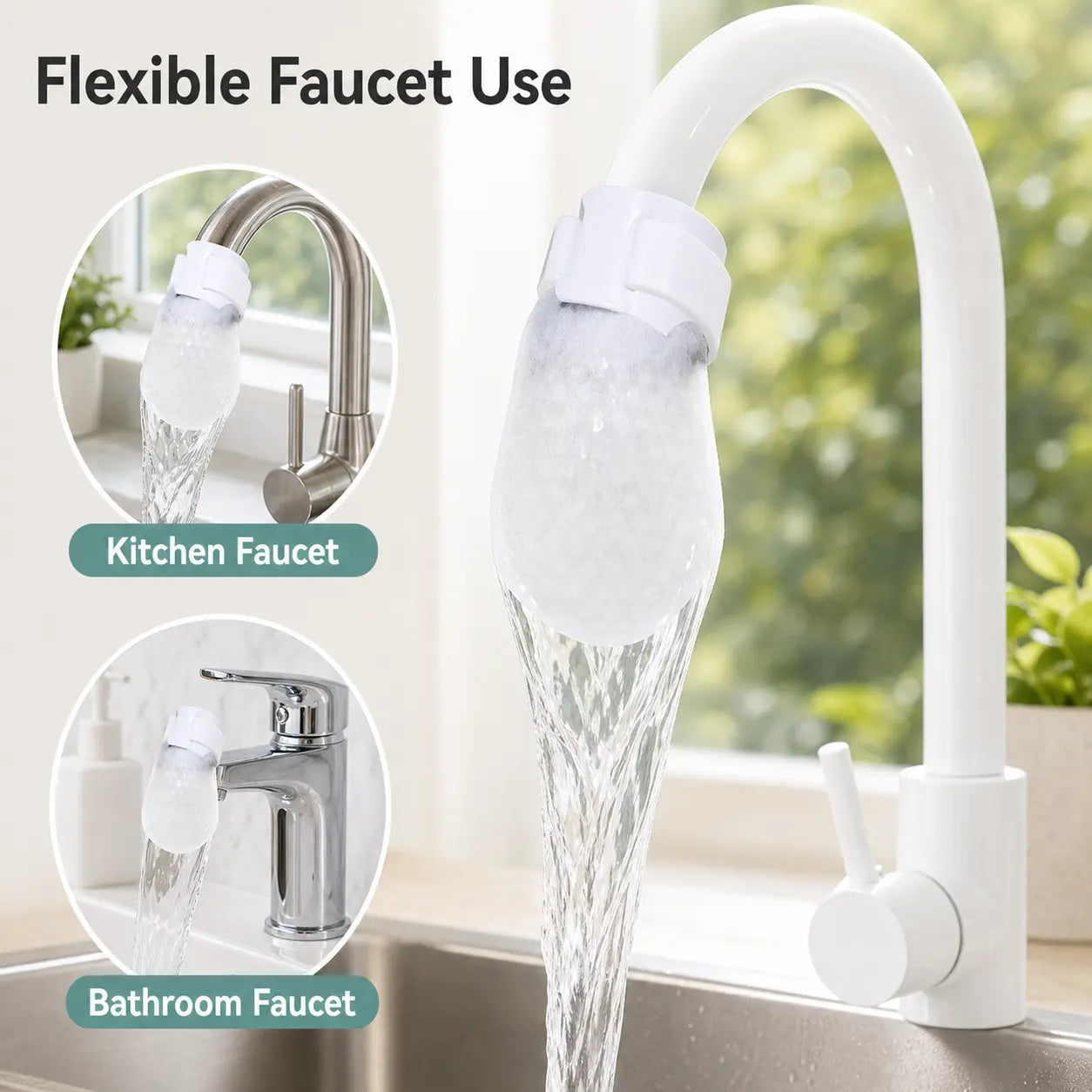 [Fits Faucets < 1"] 50 Cotton Filter Bags Disposable Cotton Faucet Filter Bags with 5 Fastening Straps, Splash-Reducing Tap Water Sediment Filter Sock with Elastic Cuff for Kitchen & Bathroom Faucets