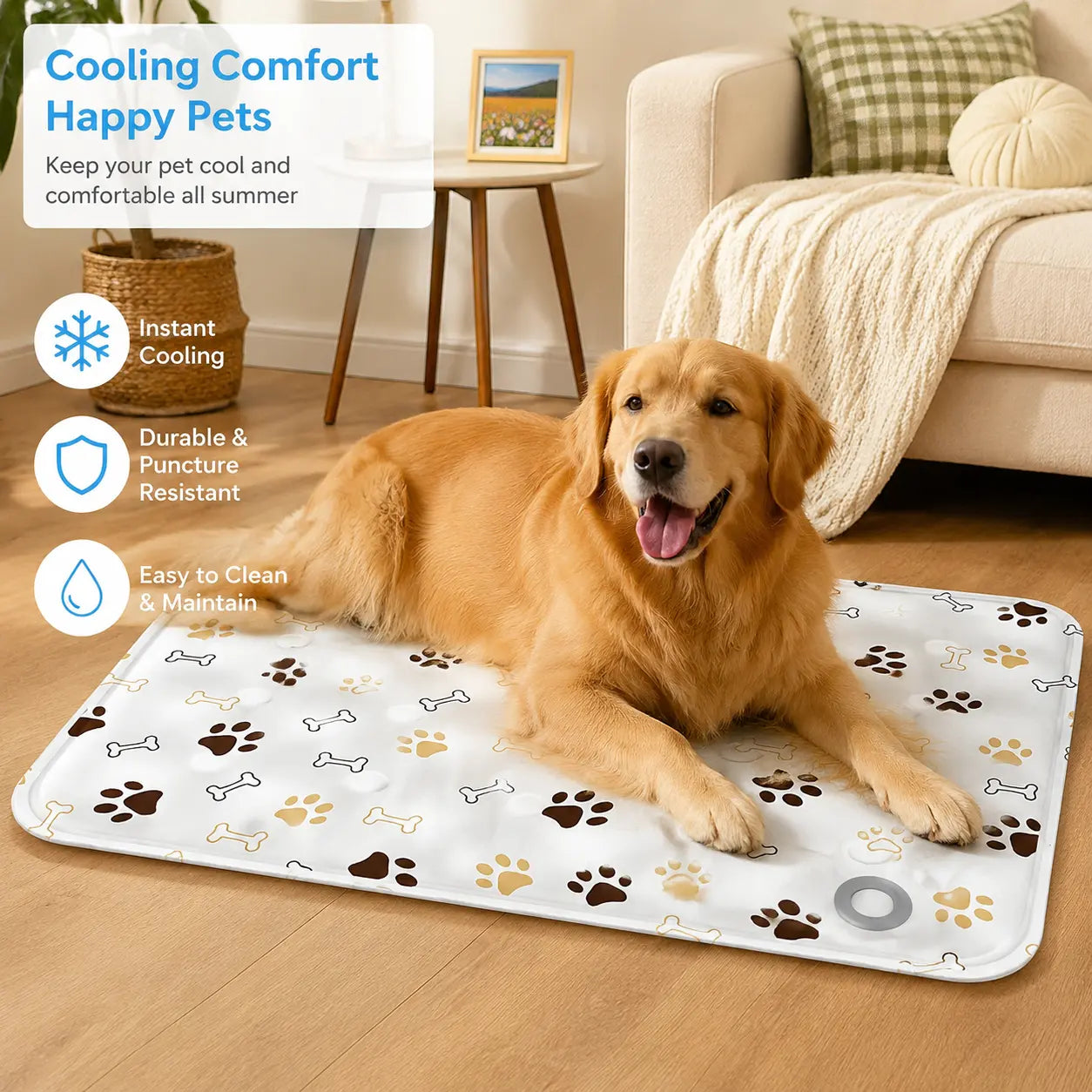 Cotton Cooling Dog Mat - Heart-Snap, Modern Geometric Design, Washable Non-Slip Pet Pad for Crate, Floor, Small to Large Dogs, Comfortable
