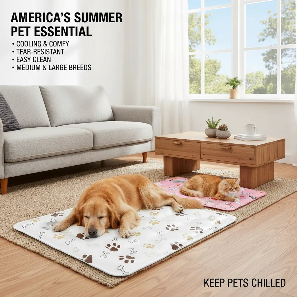 Cotton Cooling Dog Mat - Heart-Snap, Modern Geometric Design, Washable Non-Slip Pet Pad for Crate, Floor, Small to Large Dogs, Comfortable