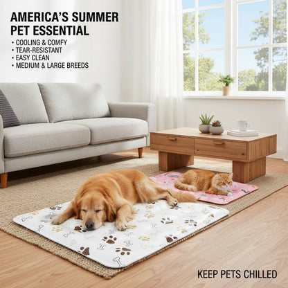 Cotton Cooling Dog Mat - Heart-Snap, Modern Geometric Design, Washable Non-Slip Pet Pad for Crate, Floor, Small to Large Dogs, Comfortable