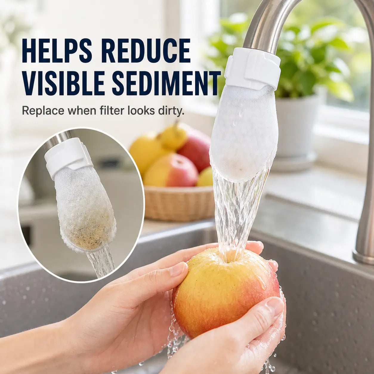 [Fits Faucets < 1"] 50 Cotton Filter Bags Disposable Cotton Faucet Filter Bags with 5 Fastening Straps, Splash-Reducing Tap Water Sediment Filter Sock with Elastic Cuff for Kitchen & Bathroom Faucets