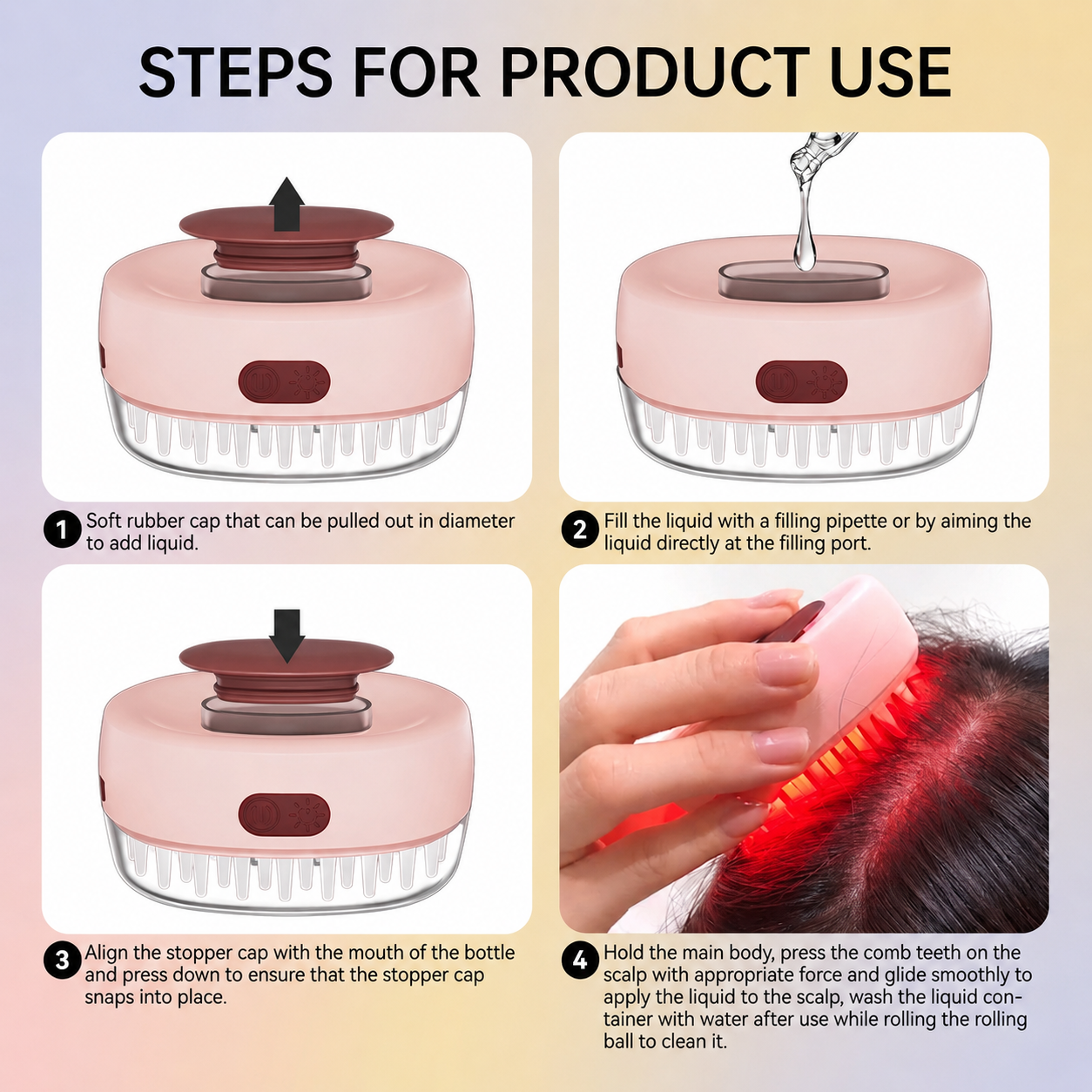 ALL NEW 7-in-1 Color LED Scalp Therapy Brush with Essential Oil Applicator & Sonic Vibration Massager