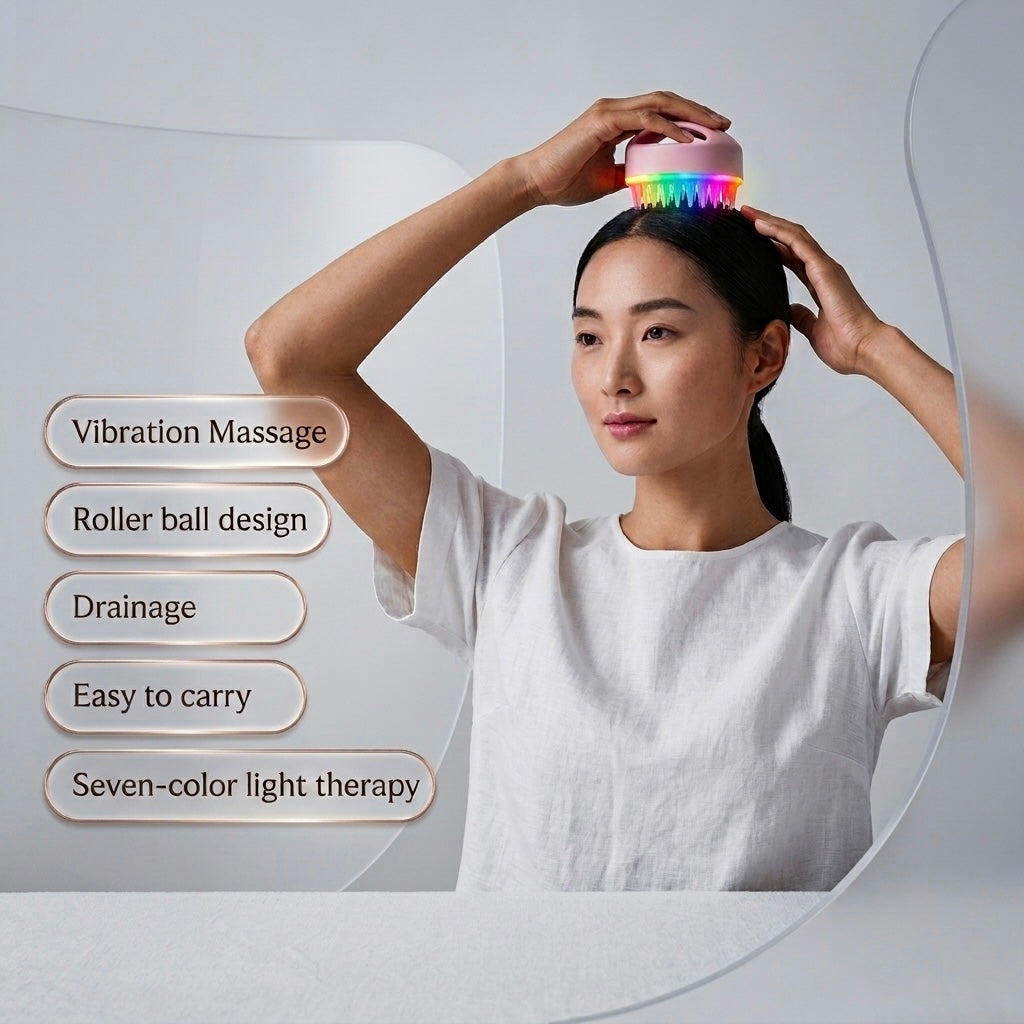 ALL NEW 7-in-1 Color LED Scalp Therapy Brush with Essential Oil Applicator & Sonic Vibration Massager