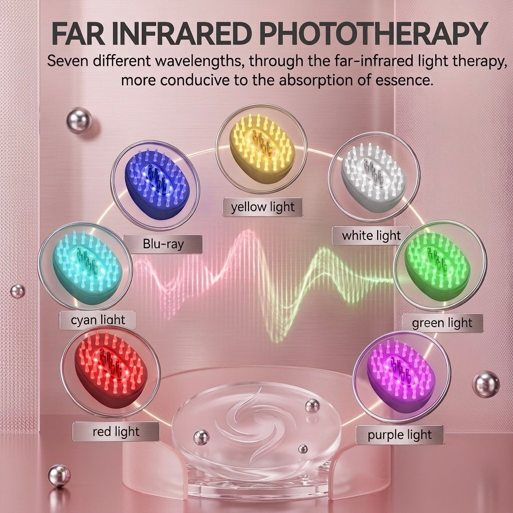 ALL NEW 7-in-1 Color LED Scalp Therapy Brush with Essential Oil Applicator & Sonic Vibration Massager