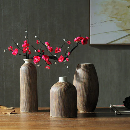 Creative Chinese Style Vase Three-piece Set Simple And Fashionable Wood Grain