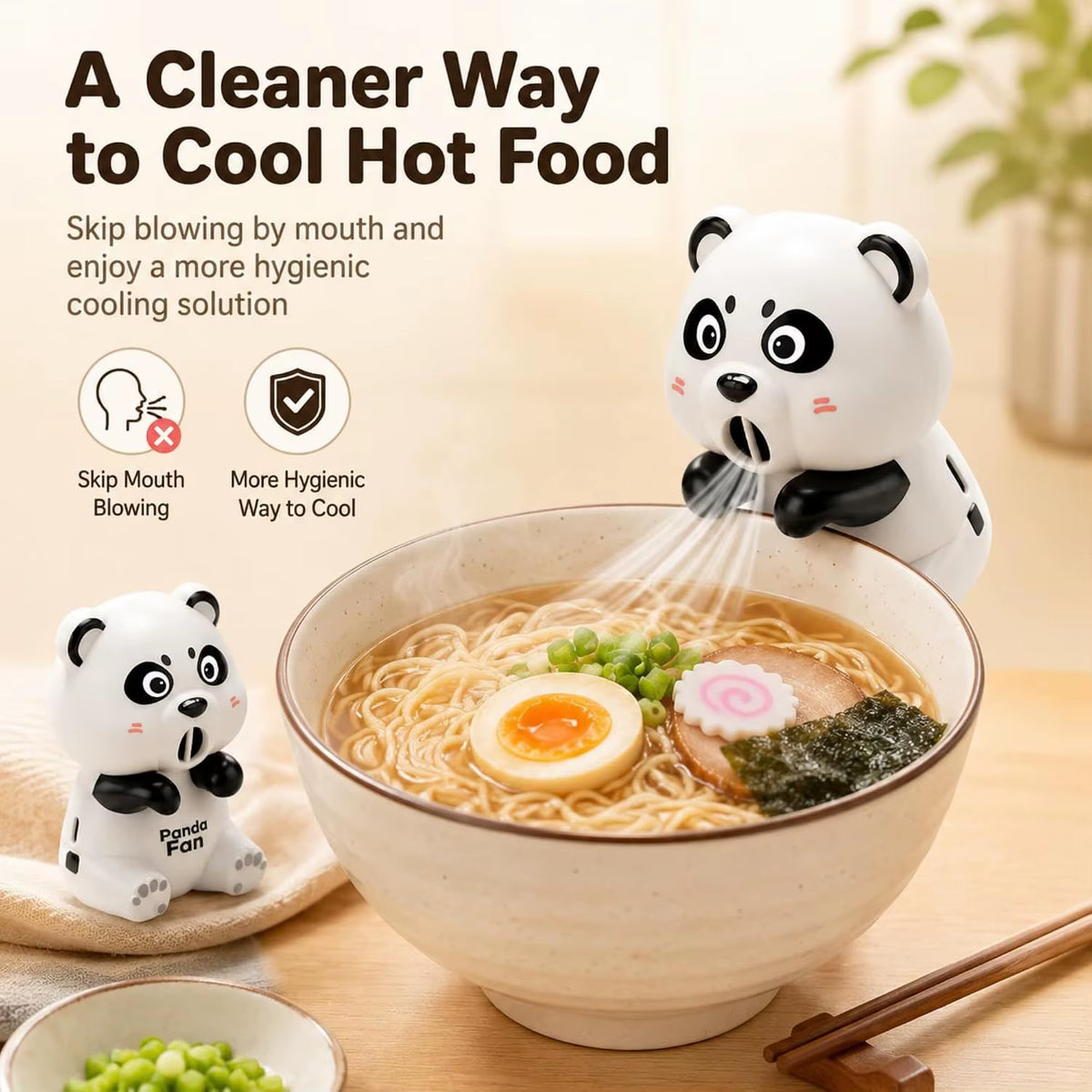 Panda Cup-Mounted Fan Hair Dryer Adhesive Mini Plastic Fan Cooling Bowls Soup Noodles Ramen Three Wind Speed Settings USB