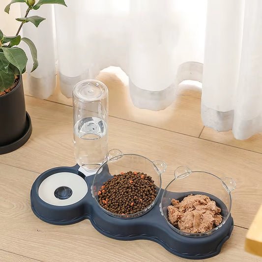 Wholesale Plastic Portable Cat Dog Two Bowls with Water Bottle